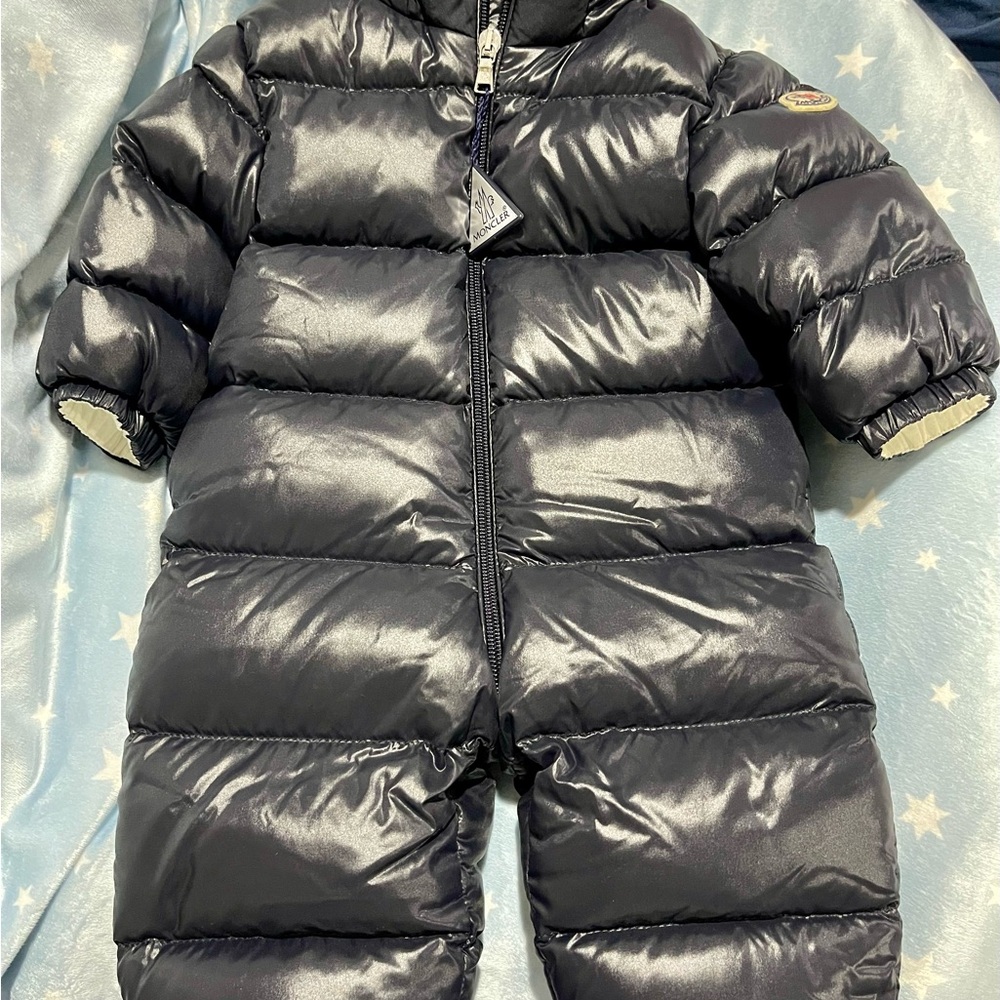 Moncler Baby Down Padded Samian Snowsuit in Navy